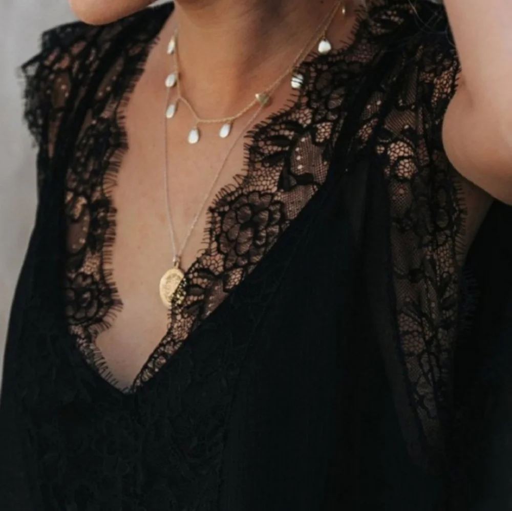 Black Lace Tank Top With Removable Racerback Camisole - Picture 2 of 16